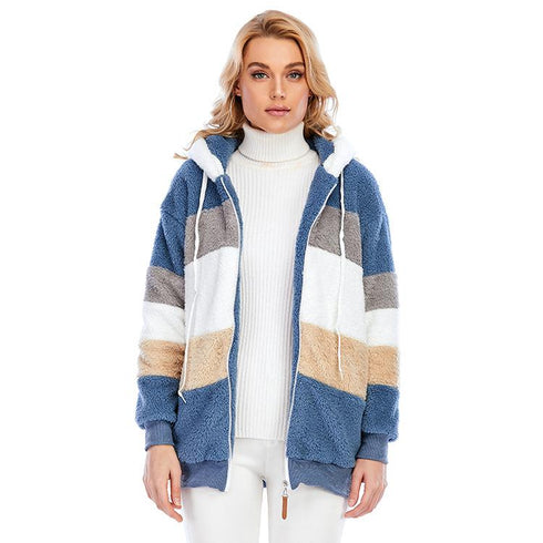 2021  New Autumn and Winter Loose Plush Multi-Color Hooded Jacket